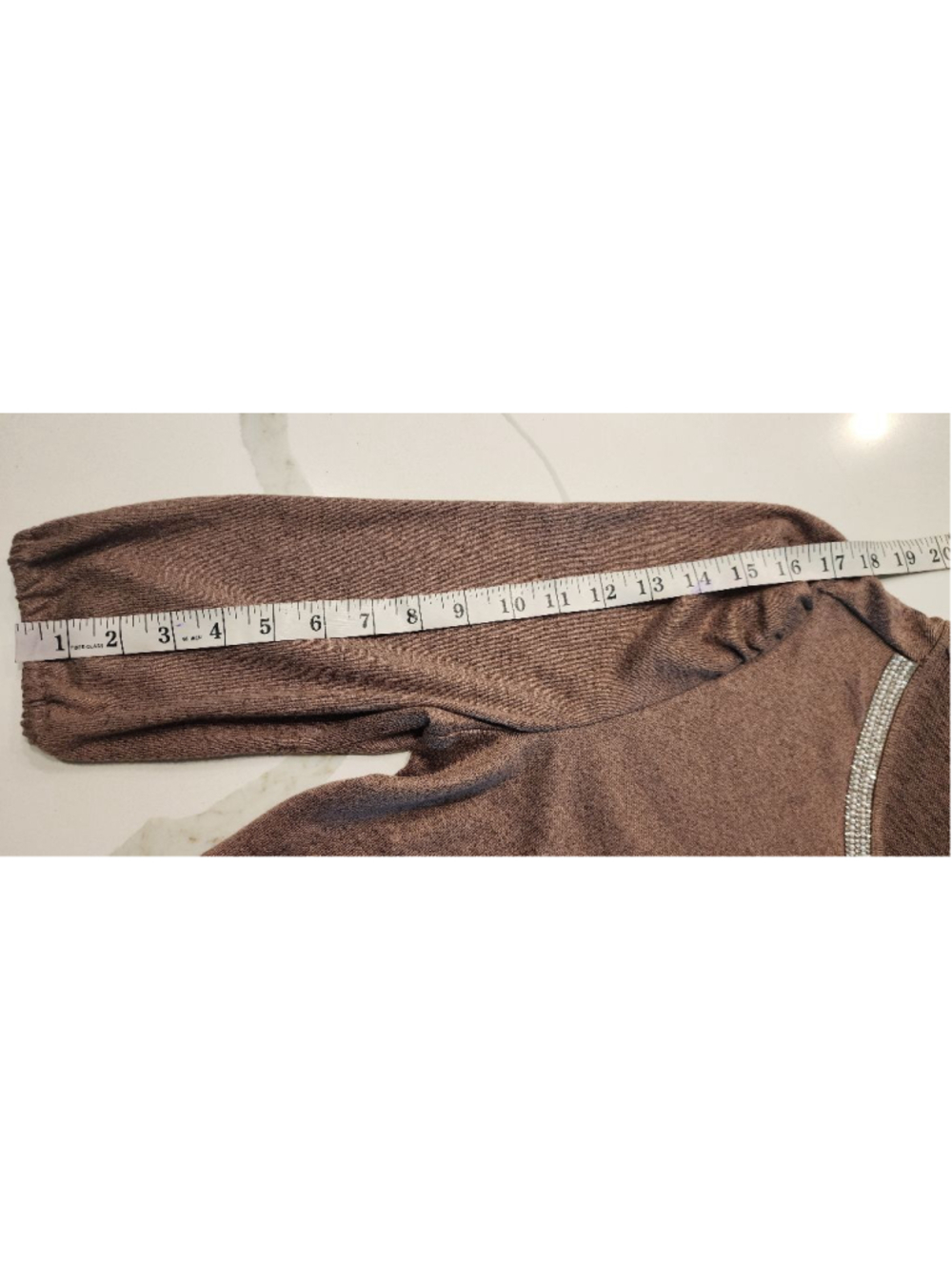 Retrology Brown Rhinestone Embellished Top XL 3/4 Ruched Sleeve Drawstring Hem - Picture 10 of 11
